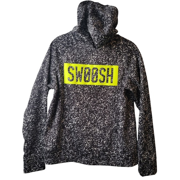 Nike Dri-FIT Pullover Hoodie XL Black Speckled Volt Green Swoosh Sweatshirt - Picture 2 of 14